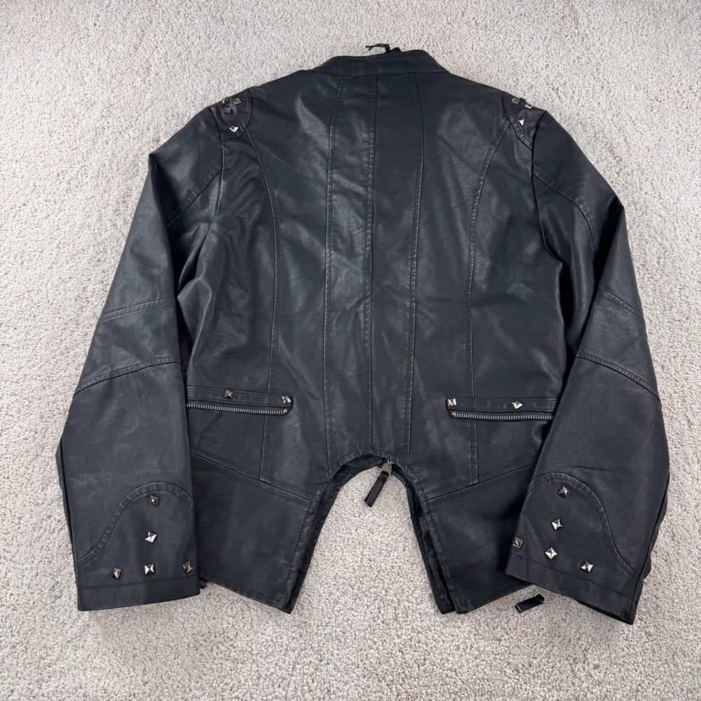 Olivia Miller Womens Black Faux Leather Studded Biker Moto Jacket XL New - Picture 10 of 15
